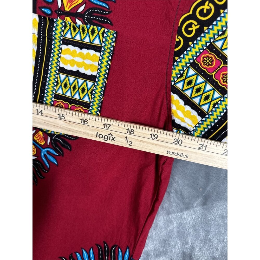 African Fabrics Floral Red Yellow Blue Indigo Stylish Top Blouse Women 2 X-Large - Picture 12 of 15